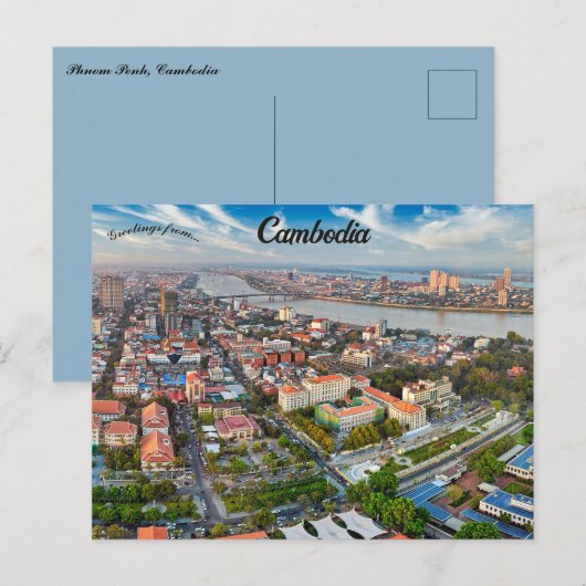 Uitzicht van Phnom Penh Cambodja Briefkaart (Voorkant / Achterkant)