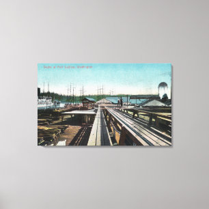 Uitzicht van Port Ludlow DocksPort Ludlow, WA Canvas Afdruk