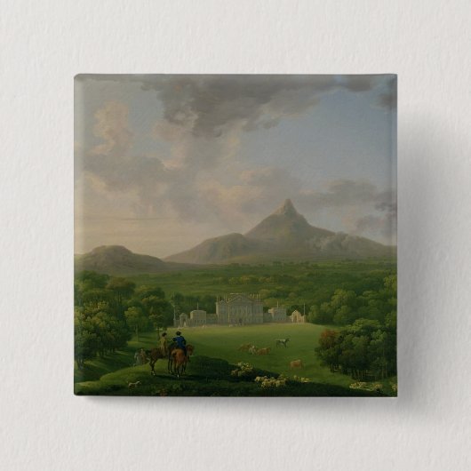 Uitzicht van Powerscourt, County Wicklow, c.1760-2 Vierkante Button 5,1 Cm (Voorkant)