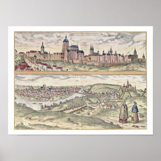 Uitzicht van Praag met (boven) het keizerpaleis Poster (Voorkant)