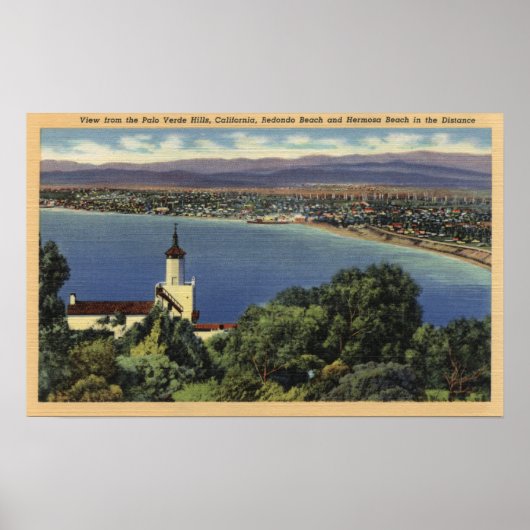 Uitzicht van Redondo- en Hermosa-stranden Poster (Voorkant)
