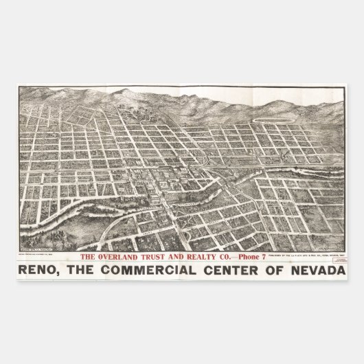 Uitzicht van Reno, Nevada (1907) Rechthoekige Sticker (Voorkant)