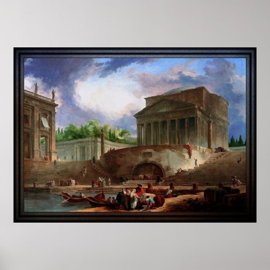 Uitzicht van Ripetta door Hubert Robert Poster (Voorkant)