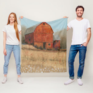 Uitzicht van rode Barn Fleece Deken