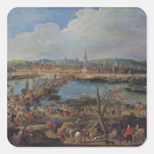 Uitzicht van Rouen uit Saint-Sever, c.1715-20 Vierkante Sticker (Voorkant)