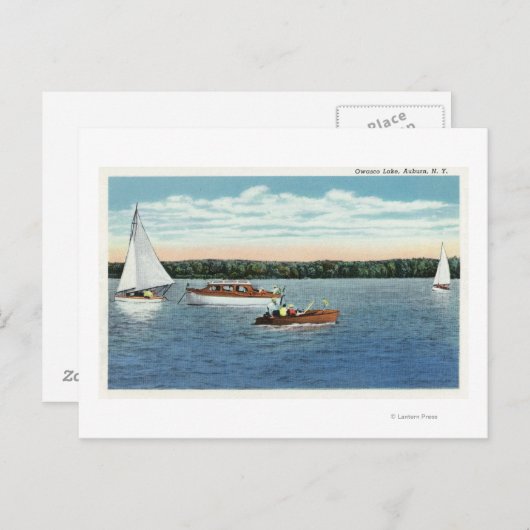 Uitzicht van Sail en motorboten op het meer van Ow Briefkaart (Voorkant / Achterkant)