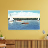 Uitzicht van Sail en motorboten op het meer van Ow Canvas Afdruk (Insitu (Woonkamer))