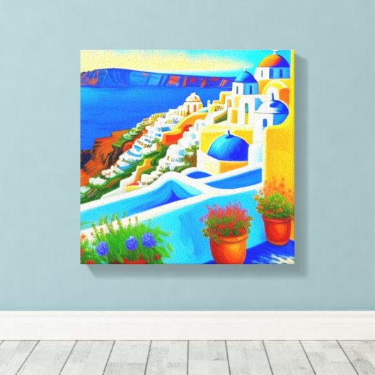 Uitzicht van Santorini Canvas Afdruk (Insitu (Houten vloer))