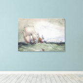Uitzicht van Scarborough, met een Collier Brig Canvas Afdruk (Insitu (Houten vloer))