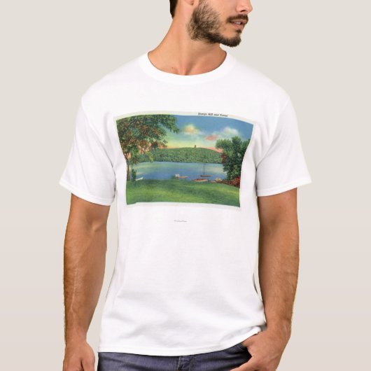 Uitzicht van Scargo Hill en Tower T-shirt (Voorkant)