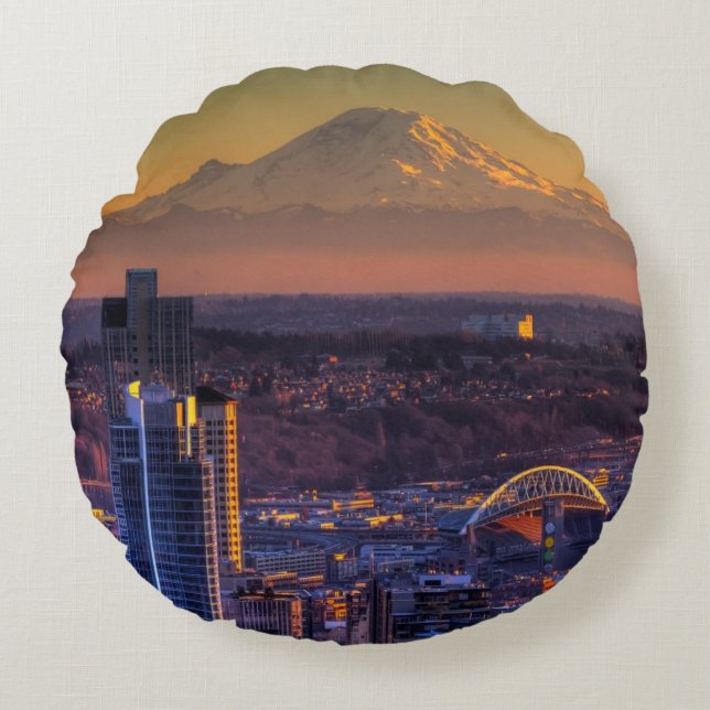 Uitzicht van Seattle in het centrum van het footba Rond Kussen (Voorkant)