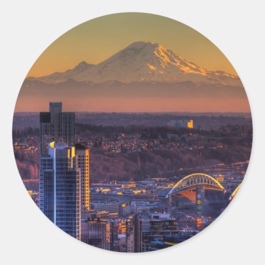 Uitzicht van Seattle in het centrum van het footba Ronde Sticker (Voorkant)