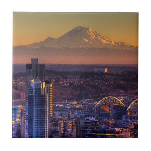 Uitzicht van Seattle in het centrum van het footba Tegeltje (Voorkant)