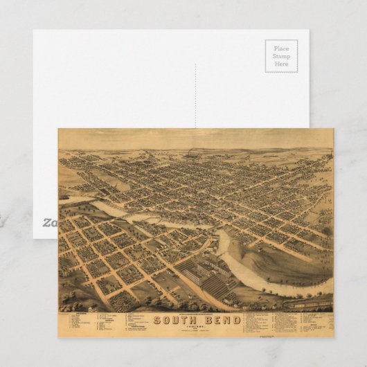 Uitzicht van South Bend, Indiana (1874) Briefkaart (Voorkant / Achterkant)