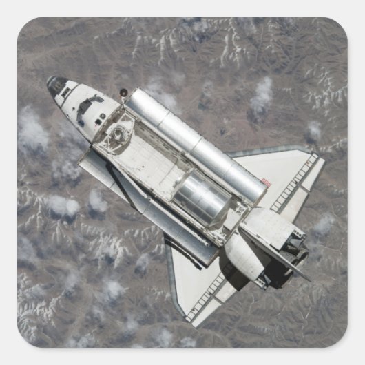 Uitzicht van Space Shuttle Discovery vanuit de luc Vierkante Sticker (Voorkant)
