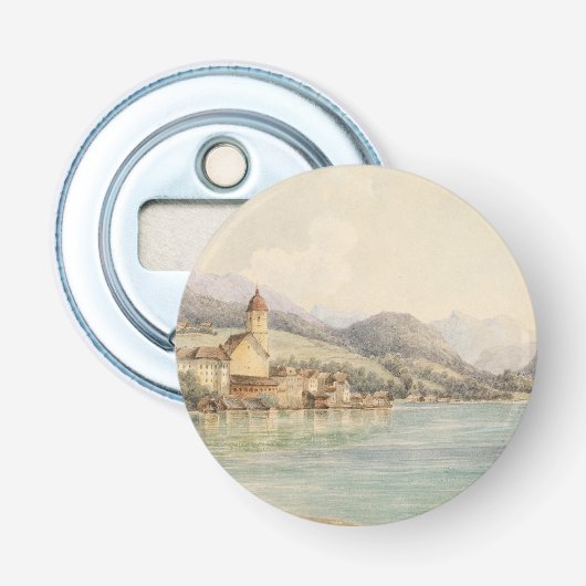 Uitzicht van St. Wolfgang aan het meer Wolfgang Ca Button Flesopener (Voorkant)
