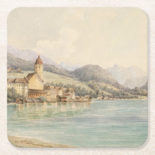 Uitzicht van St. Wolfgang aan het meer Wolfgang Ca Kartonnen Onderzetters