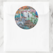 Uitzicht van stadsgebouwen ronde sticker (Tas)