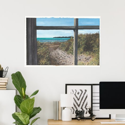 Uitzicht van Stinson Beach Snack Bar Window Poster (Thuiskantoor)