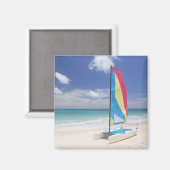 Uitzicht van strand met zeilboot magneet (Voorkant / Achterkant)