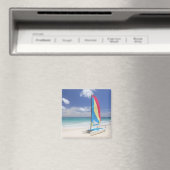 Uitzicht van strand met zeilboot magneet (Insitu (Vaatwasser))