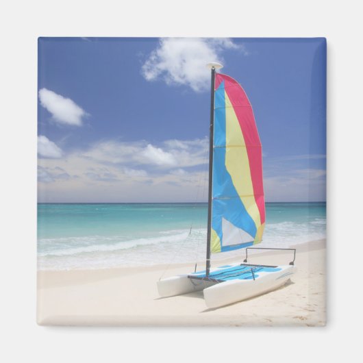 Uitzicht van strand met zeilboot magneet (Voorkant)