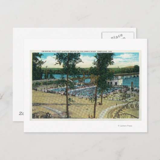 Uitzicht van  strand-zwempools briefkaart (Voorkant / Achterkant)