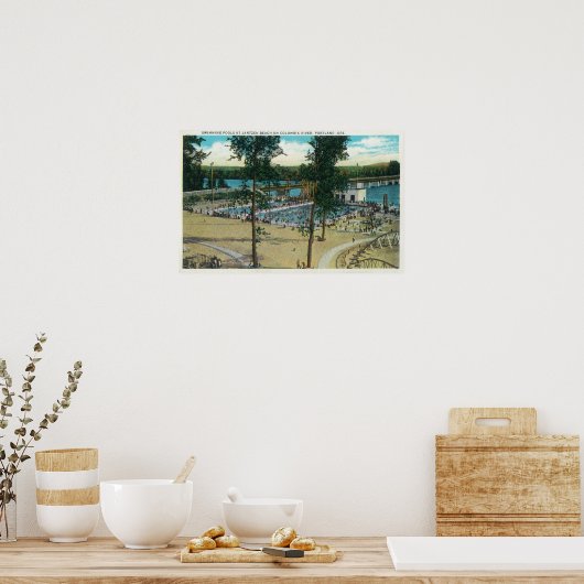 Uitzicht van  strand-zwempools poster (Keuken)