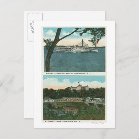 Uitzicht van Ticonderoga Steamer en bruikbaar Chas Briefkaart (Voorkant / Achterkant)
