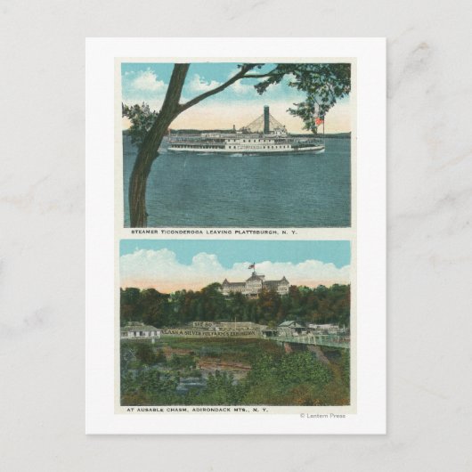 Uitzicht van Ticonderoga Steamer en bruikbaar Chas Briefkaart (Voorkant)