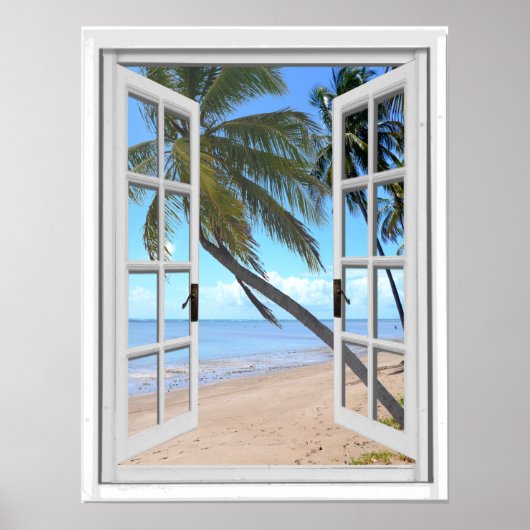 Uitzicht van Tranquil Palms en Ocean Artificial Wi Poster (Voorkant)