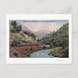 Uitzicht van treinen dat de vallei van Yosemite in Briefkaart