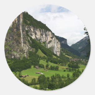 Uitzicht van Trummelbach Herfsten, Lauterbrunnen C Ronde Sticker