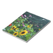 Uitzicht van tuinbouw- zonnebloem, appelwijn, kosm notitieblok (Linkerzijde)