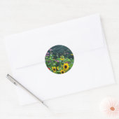 Uitzicht van tuinbouw- zonnebloem, appelwijn, kosm ronde sticker (Envelop)