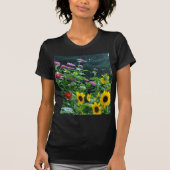 Uitzicht van tuinbouw- zonnebloem, appelwijn, kosm t-shirt (Voorkant)