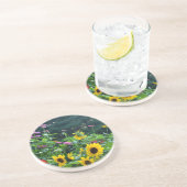 Uitzicht van tuinbouw- zonnebloem, appelwijn, kosm zandsteen onderzetter (Zijkant)