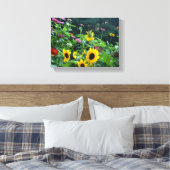 Uitzicht van tuinen, daisies, kosmos, zonnebloemen canvas afdruk (Insitu (Slaapkamer))