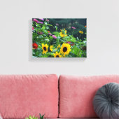 Uitzicht van tuinen, daisies, kosmos, zonnebloemen canvas afdruk (Insitu (Woonkamer))