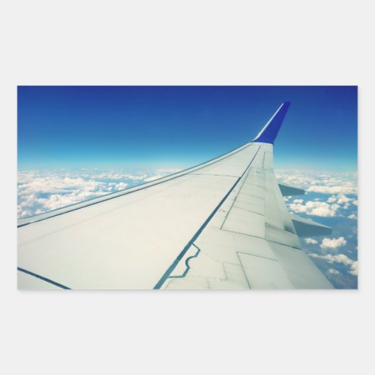 Uitzicht van vleugelvliegtuigen tijdens de vlucht rechthoekige sticker (Voorkant)