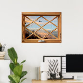 Uitzicht van vliegende vogels Faux Fake Window Poster (Thuiskantoor)
