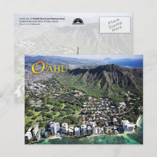 Uitzicht van Waikiki Beach en Diamond Head Briefkaart (Voorkant / Achterkant)