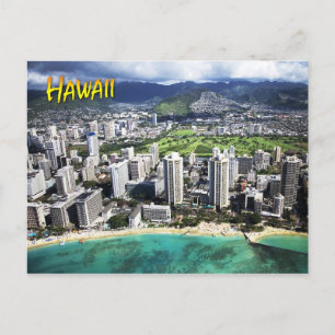 Uitzicht van Waikiki Beach, Oahu, Hawaii Briefkaart