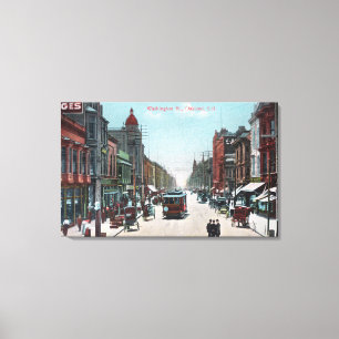 Uitzicht van Washington Street met Cable Cars Canvas Afdruk