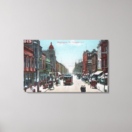 Uitzicht van Washington Street met Cable Cars Canvas Afdruk (Voorkant)