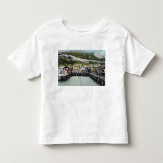 Uitzicht van Waterfront & TownDouglass, AK Kinder Shirts (Voorkant)