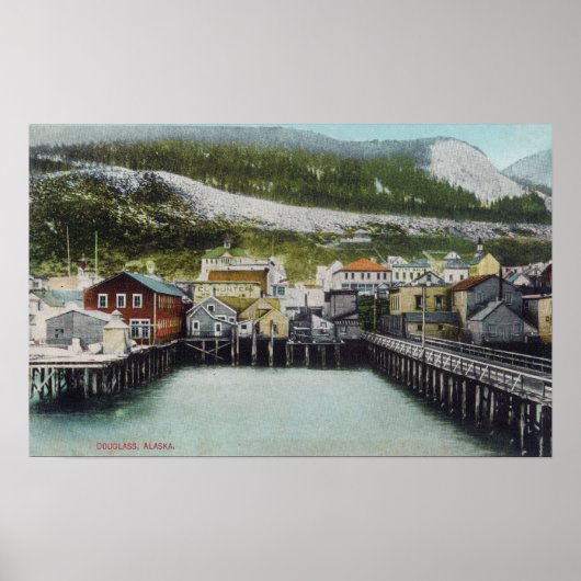 Uitzicht van Waterfront & TownDouglass, AK Poster (Voorkant)