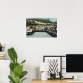 Uitzicht van Waterfront & TownDouglass, AK Poster (Thuiskantoor)