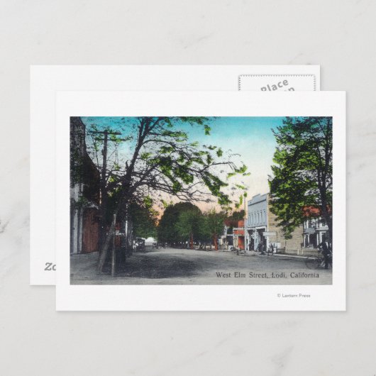 Uitzicht van West Elm Street Lodi, CA Briefkaart (Voorkant / Achterkant)