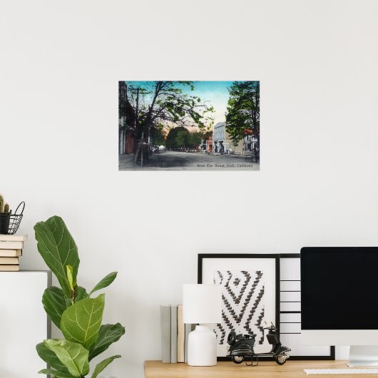 Uitzicht van West Elm Street Lodi, CA Poster (Thuiskantoor)